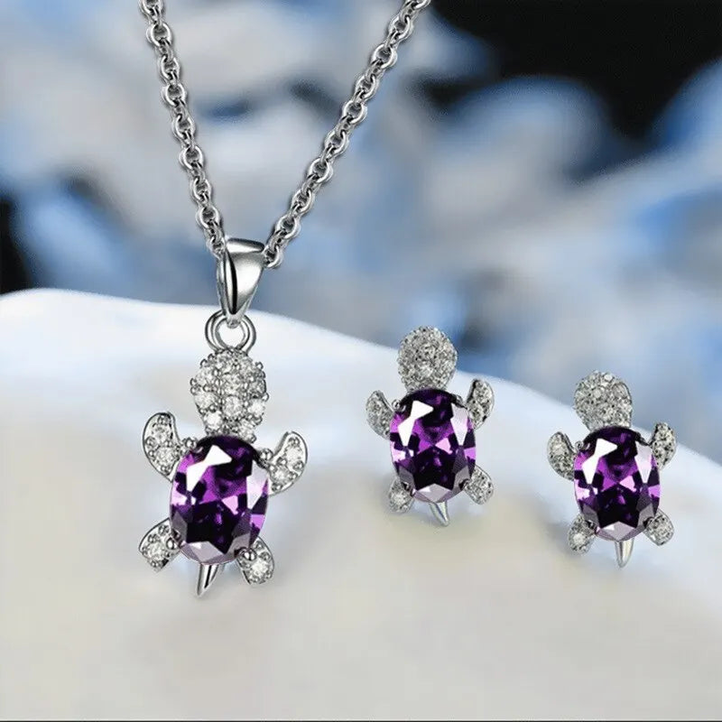 TurtleGlam β 3PCS Silver-Plated Multicolor Jewelry Set