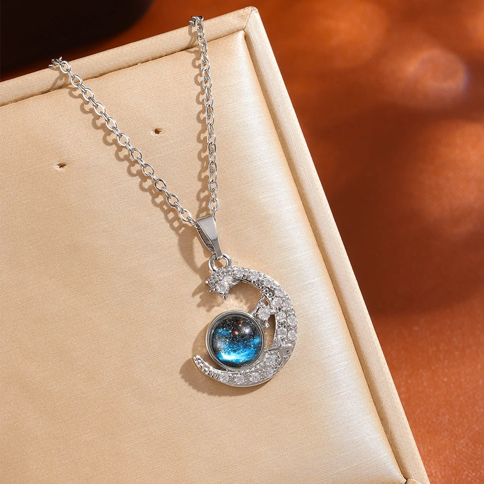 Titanium Star & Planet Pendant Necklace β Gold Astronaut Moon Charm Jewelry for Women
