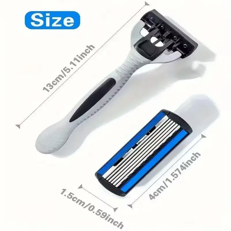 Men’s 6-Layer Stainless Steel Manual Safety Razor – Replaceable Head Shaving Tool