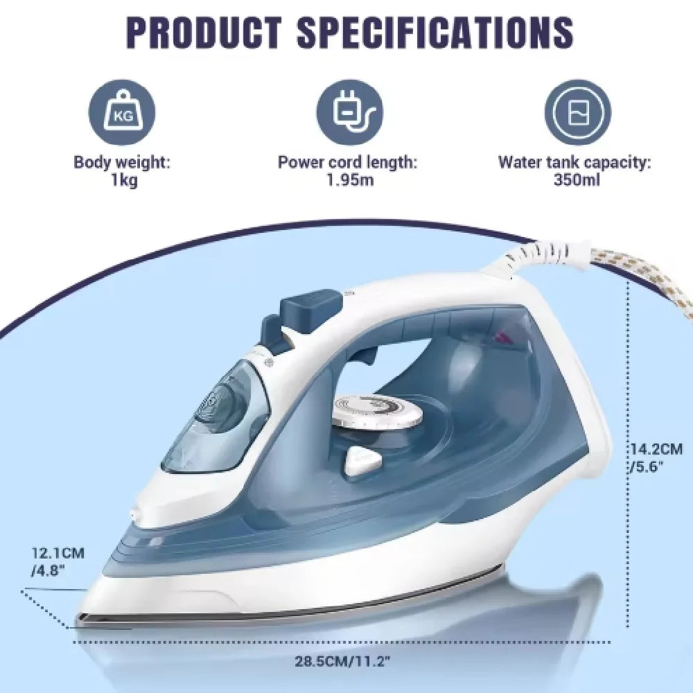 BRIEFNESS 2800W Portable Steam Iron β Non-Stick Soleplate & 350ml Water Tank