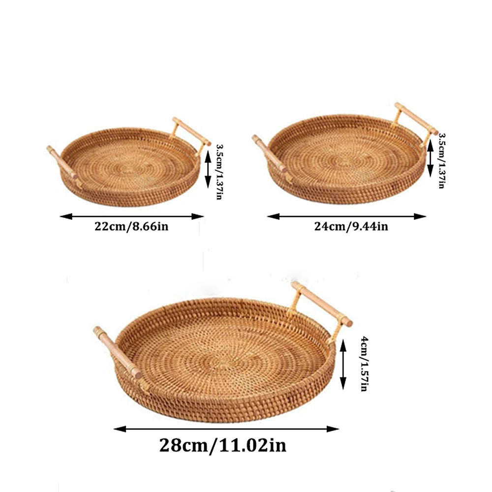 Rattan Tray – Round Woven Basket for Bread, Snacks & Decor
