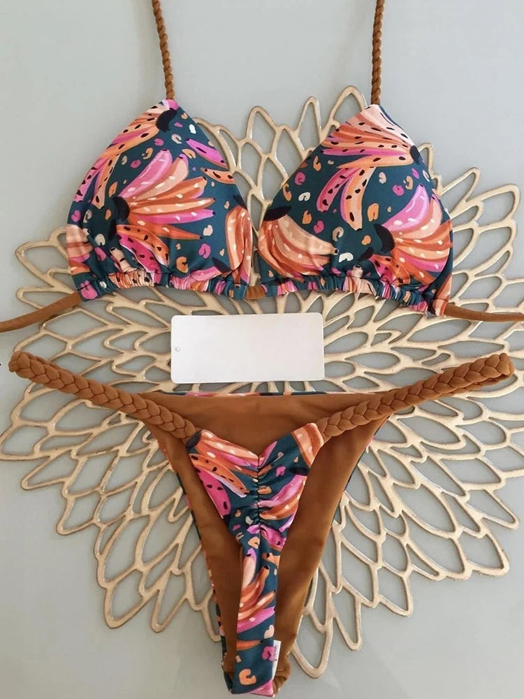ZebraGlow β High Waist Brazilian Thong Bikini Set
