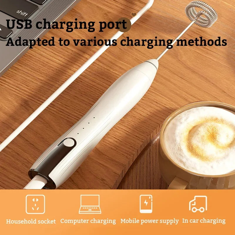Electric Milk Frother β USB Rechargeable 3-Speed Foam Maker & Handheld Egg Beater