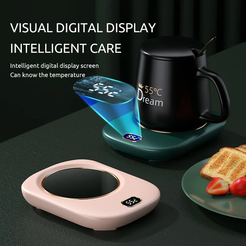 Smart USB Heating Coaster – 3-Temperature Touch Control Mug Warmer (Up to 55°C)