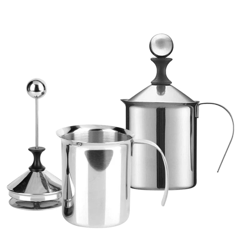 800ML Stainless Steel Manual Milk Frother β Double Mesh Creamer for Coffee, Milk & Eggs