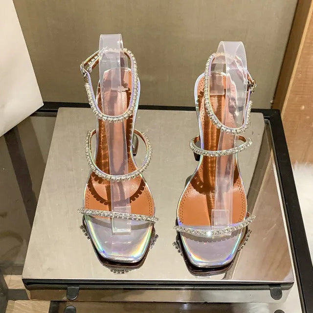 DiamondBloom β Rhinestone Chain Square Toe Sandals