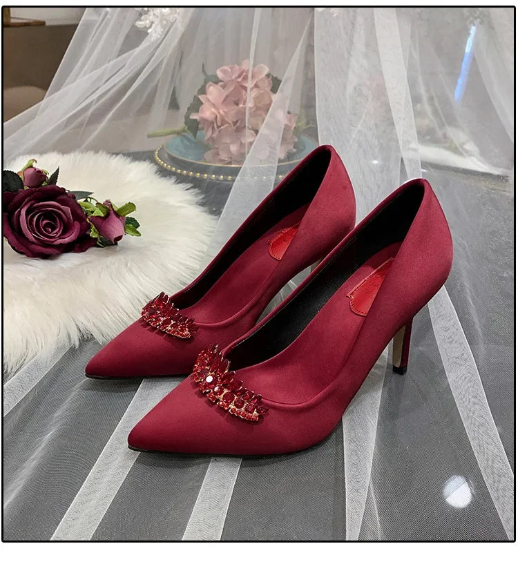 BrideGlow 2025 β Rhinestone Satin Bridal Shoes