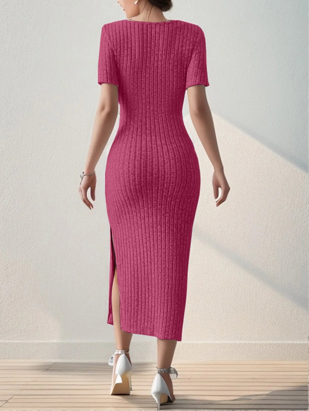 CurveKnit β Women's Summer Slit Bodycon Knit Dress