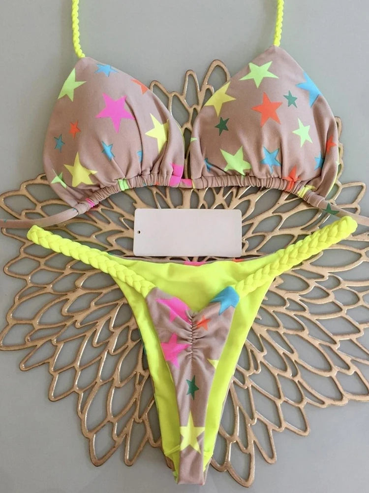 ZebraGlow β High Waist Brazilian Thong Bikini Set