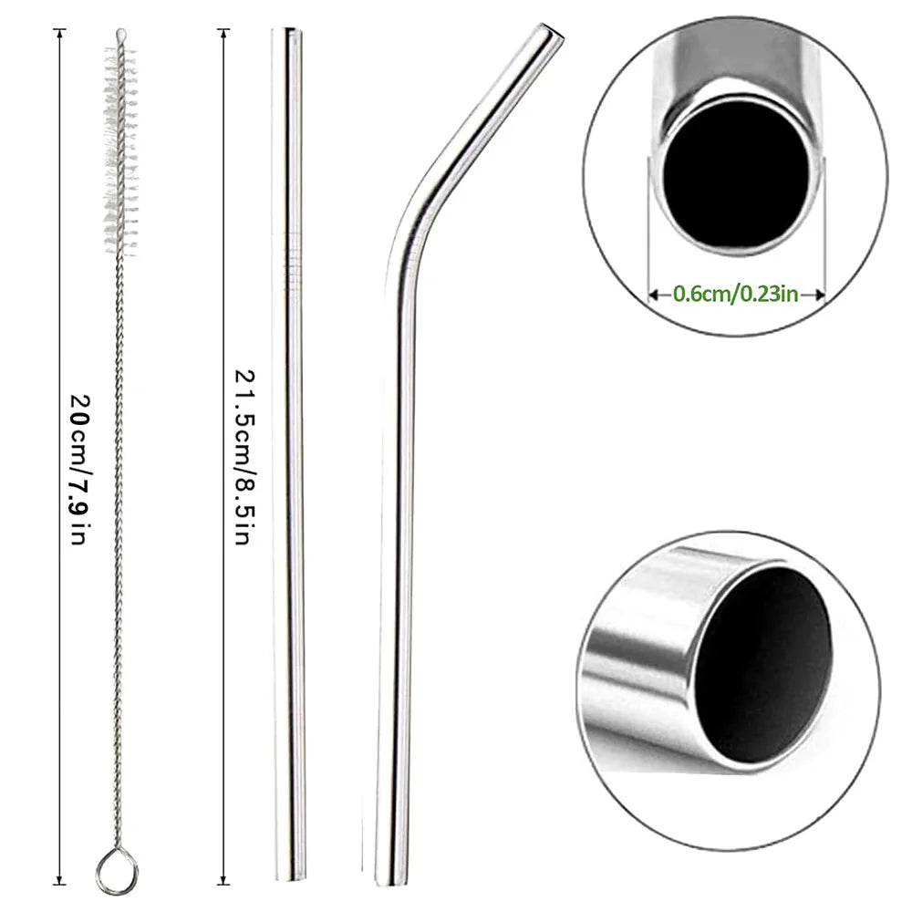 Metal Straws β Reusable 304 Stainless Steel Set with Brush & Pouch