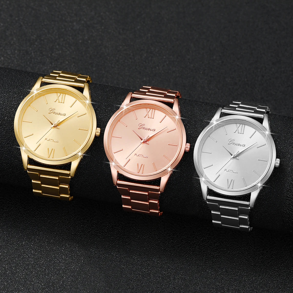 GoldenGlam – 3/6PCS Women's Gold Watch & Bracelet Set