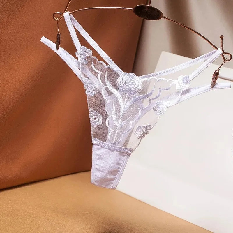 Embroidered Mesh G-String β Seamless Sexy Sheer Thong for Women