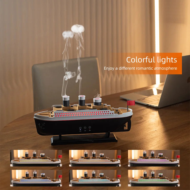 Titanic Ship Aroma Humidifier โ RGB LED Oil Diffuser with Smoke Rings & Remote Control