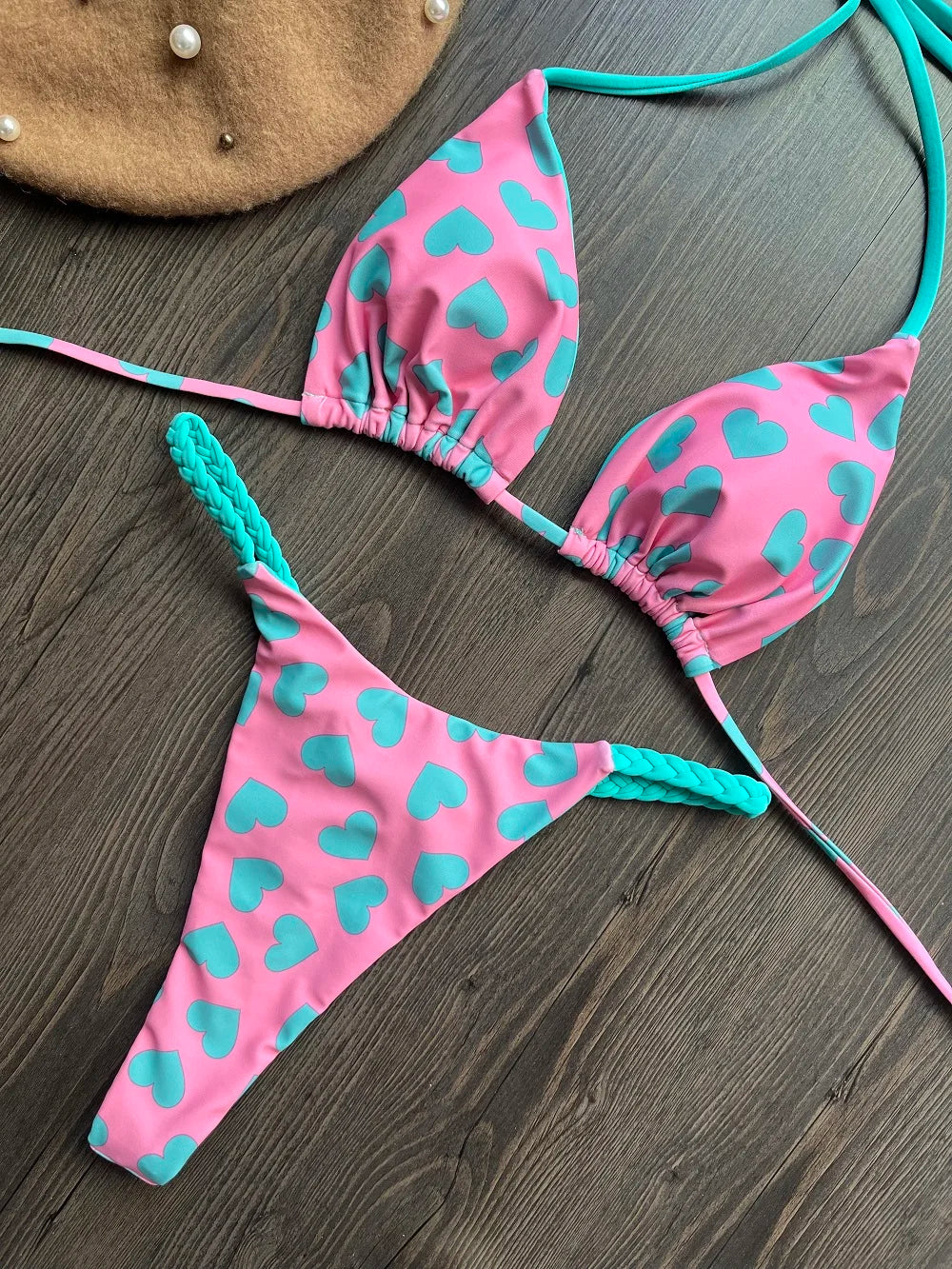 ZebraGlow β High Waist Brazilian Thong Bikini Set