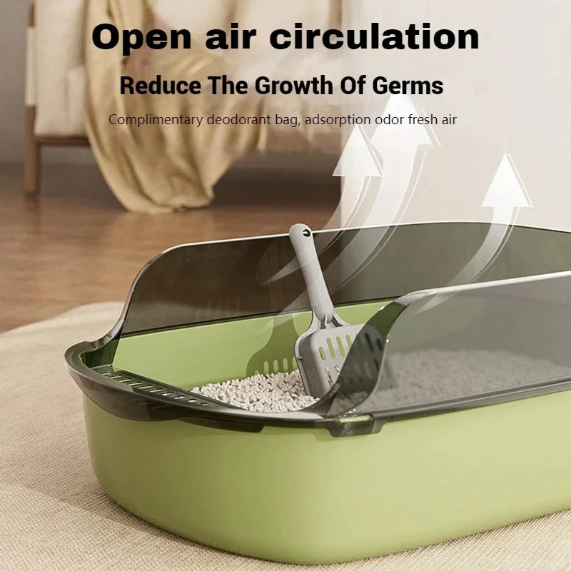 Semi-Enclosed High-Sided Cat Litter Box β Splashproof Kitty Toilet with Scoop
