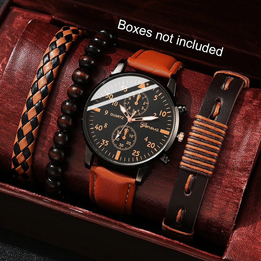 Hip Hop Men’s Luxury Watch & Bracelet Set – Sporty Street Style Wristwatch