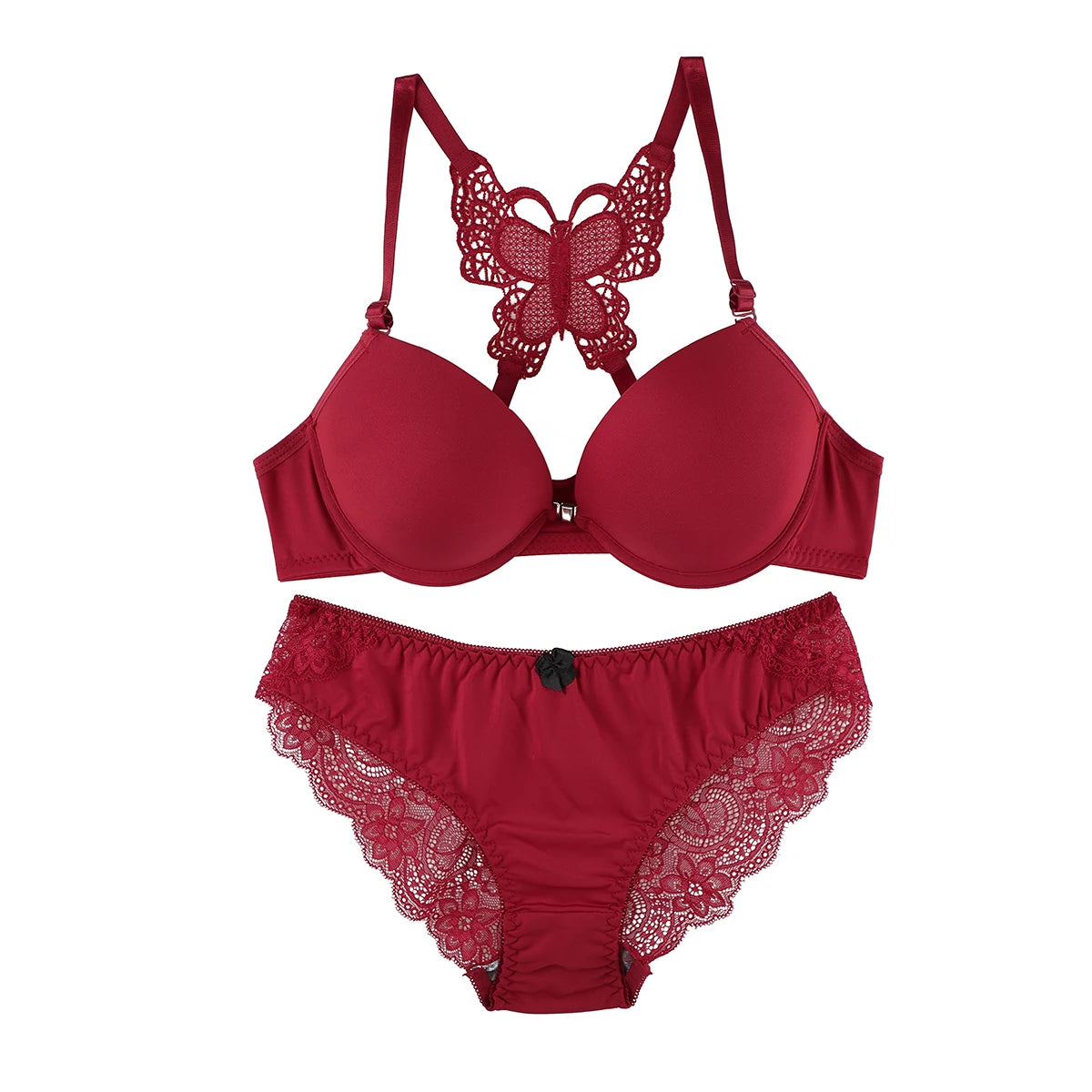 Sexy Red 2-Piece Bra Set with Butterfly Back & Front Button Design"