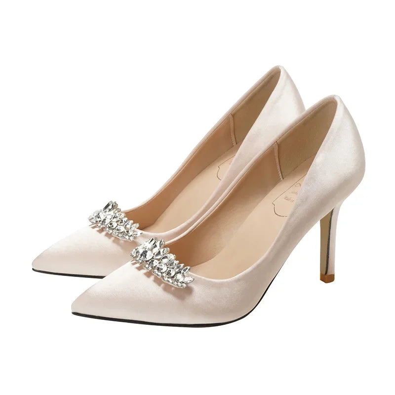 BrideGlow 2025 β Rhinestone Satin Bridal Shoes