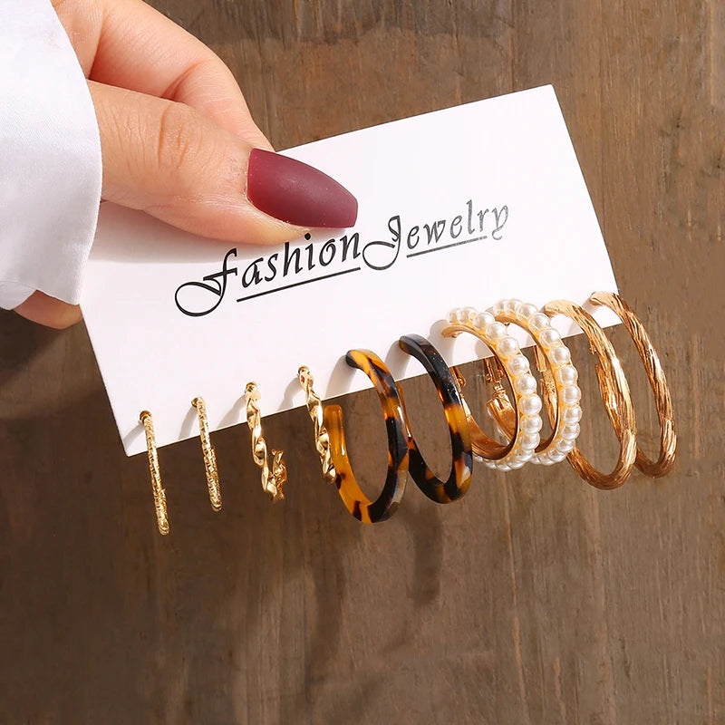 GeoPearl β Vintage Gold Geometric Pearl Earrings Set
