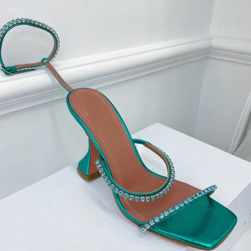 DiamondBloom β Rhinestone Chain Square Toe Sandals