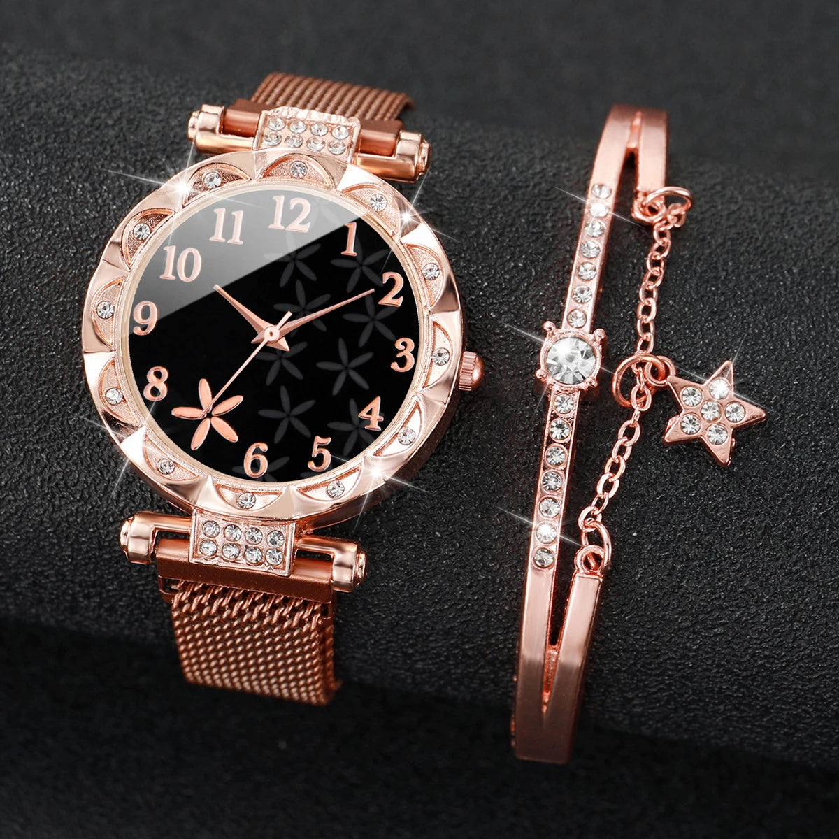 Floral Glow Watch & Bracelet Set β Elegant 2PCS for Women