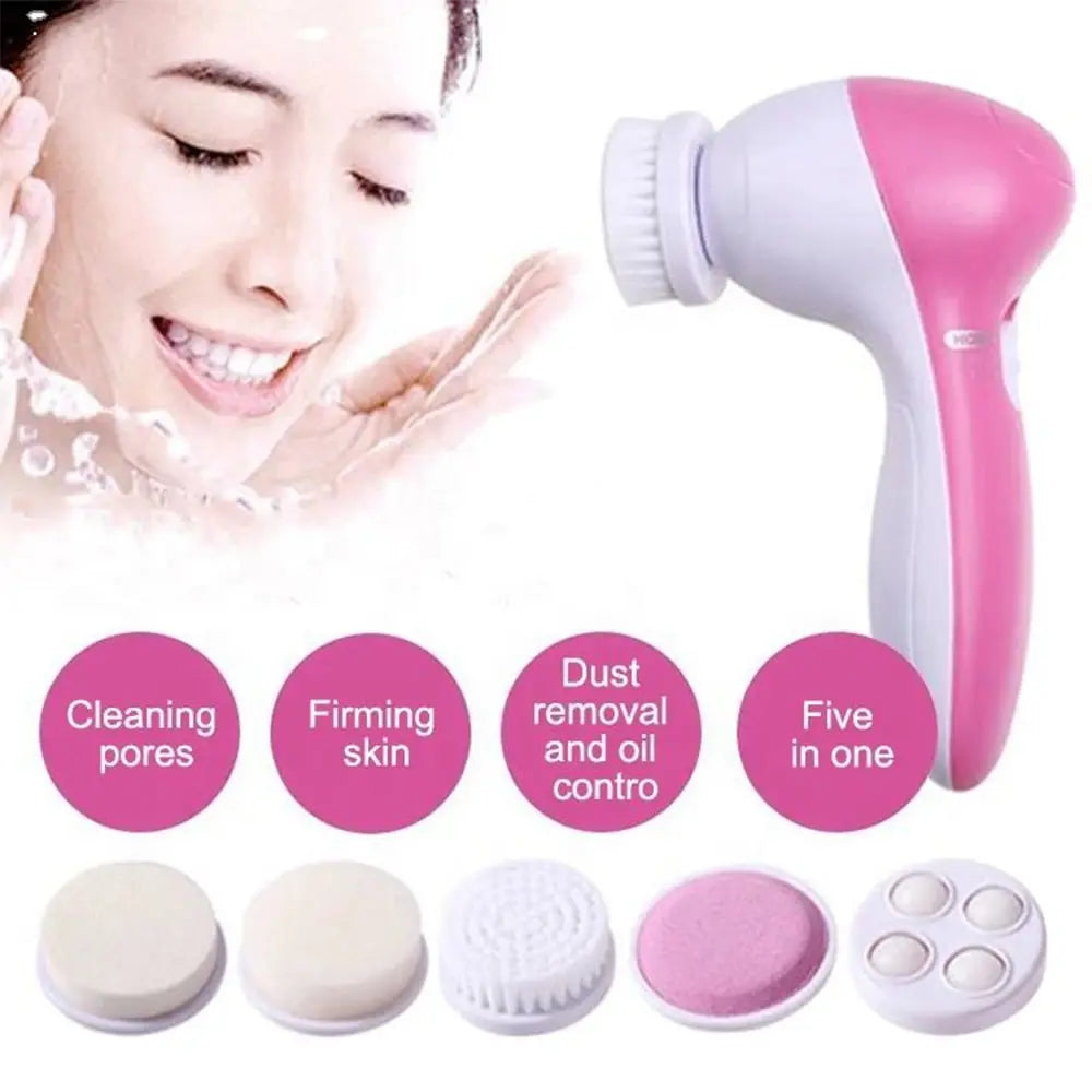5-in-1 Electric Facial Cleansing Brush β Deep Clean, Exfoliate & Massage Skin Care Tool