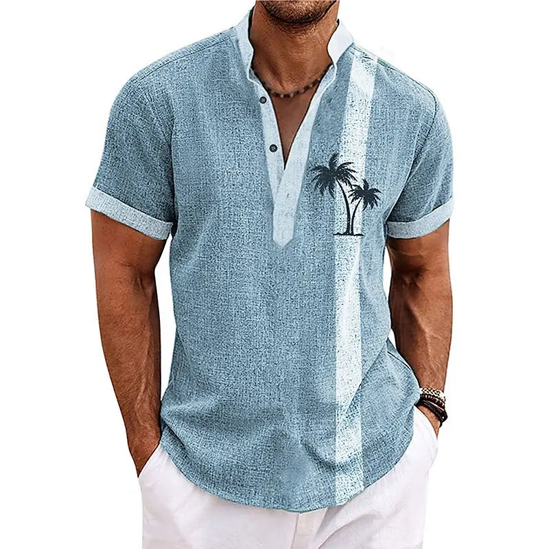 CocoWave – Men’s 3D Palm Print Henley Shirt