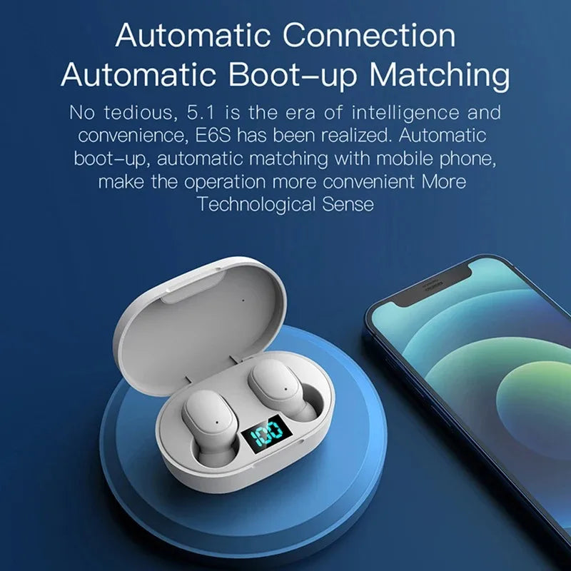 E6S TWS Bluetooth Earbuds β Waterproof Noise-Cancelling LED Wireless Headset with Mic