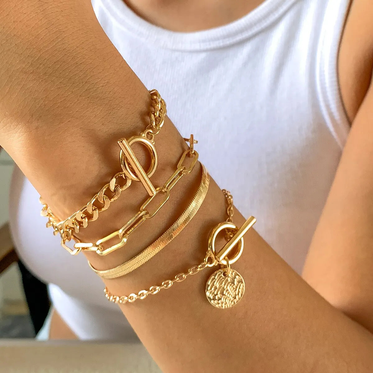 Punk Cuban Link Chain Coin Pendant Bracelet β Vintage Snake Chain for Women