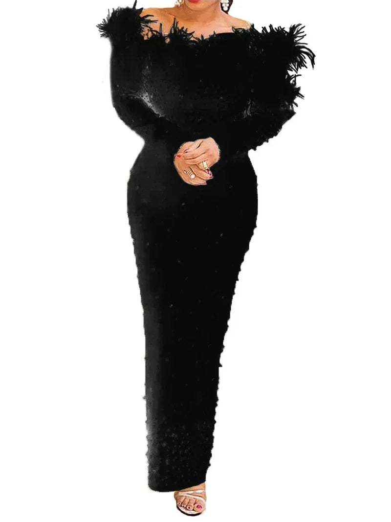 FeatherGlam β Elegant Slim Fit Evening Dress