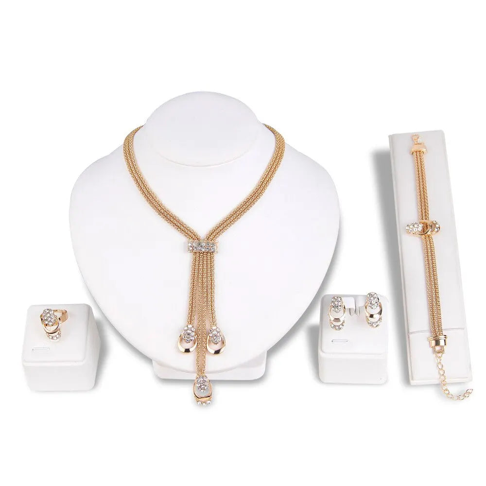 4PCS Women's Gold Jewelry Set β Necklace, Bracelet, Earrings & Ring Elegance Kit