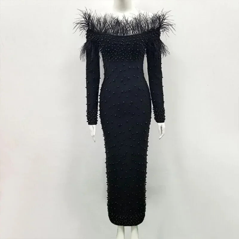 FeatherGlam β Elegant Slim Fit Evening Dress