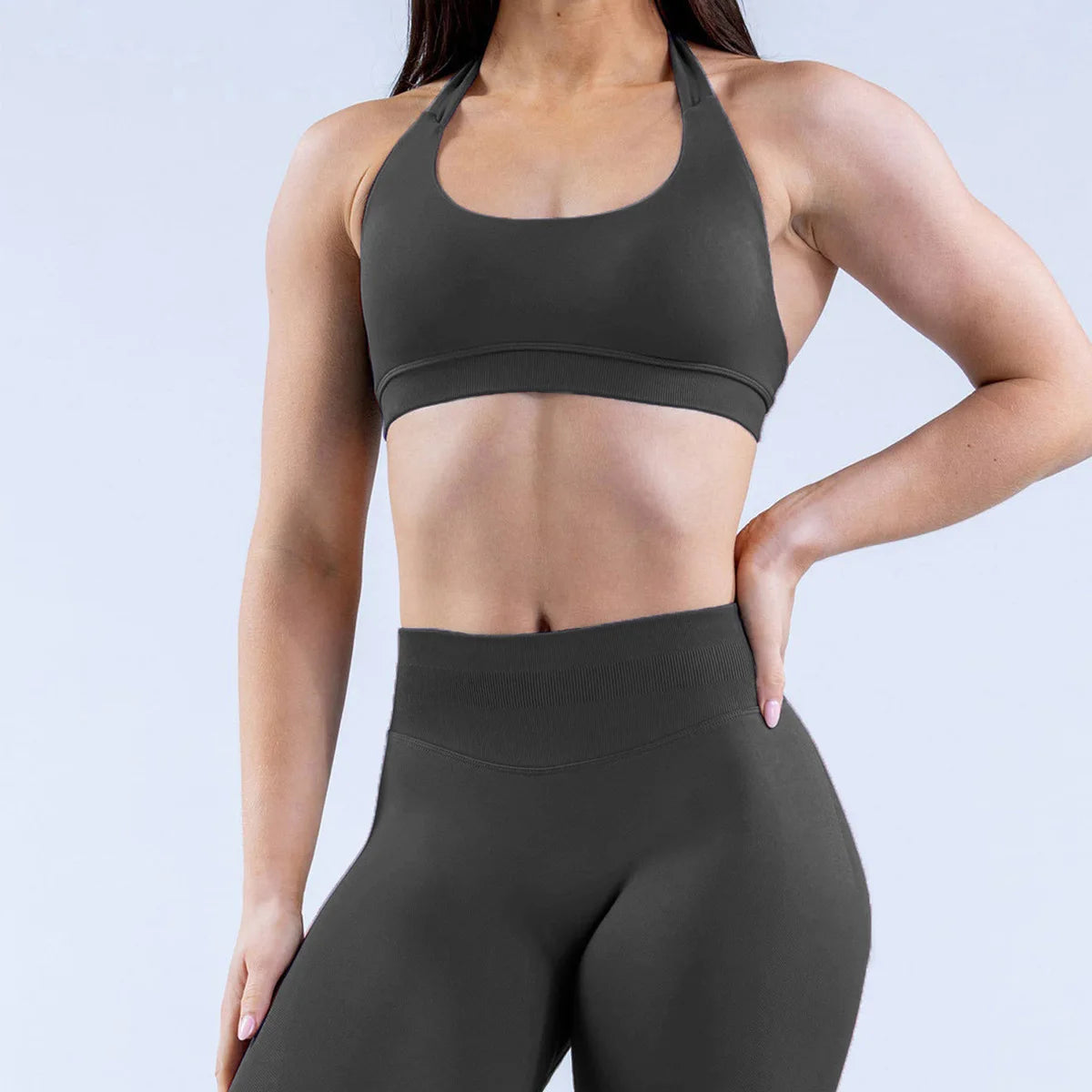 Seamless Halter Strap Sports Bra β Medium Support Padded Open-Back Yoga Crop Top