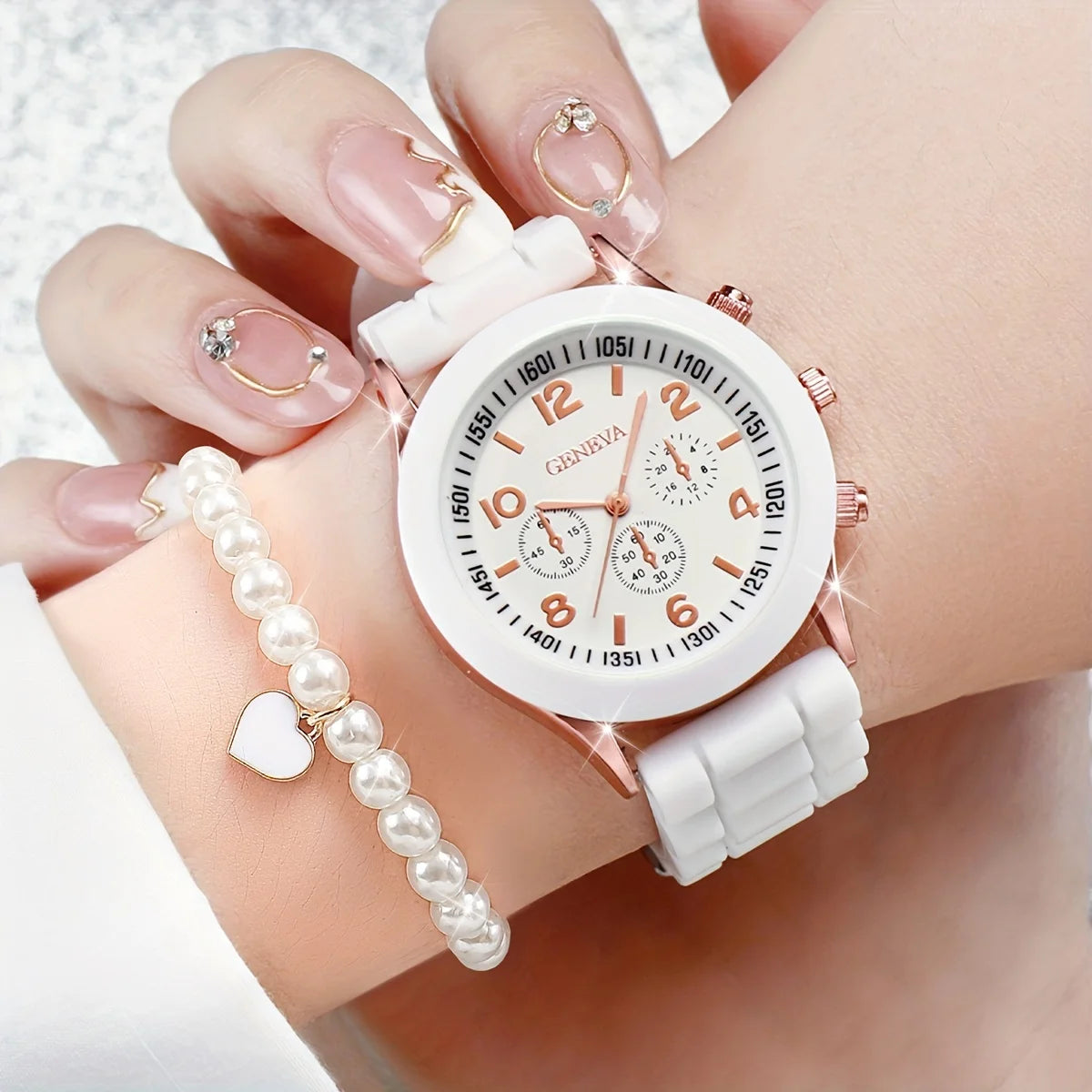 PearlTime β 3/6PCS Women's Silicone Watch & Jewelry Set