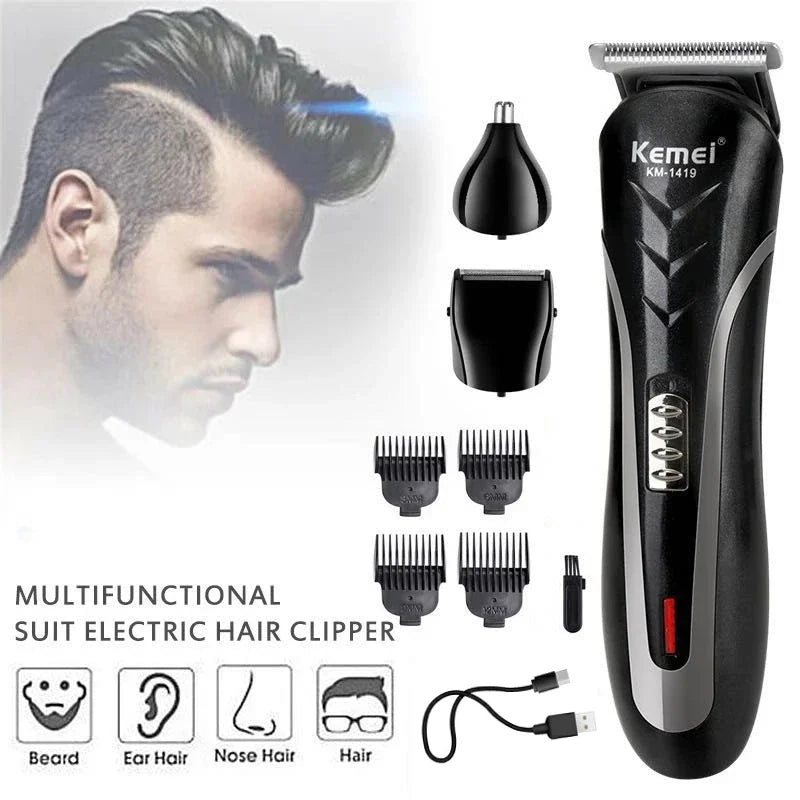 Kemei KM-1419 3-in-1 Rechargeable Electric Hair Clipper & Trimmer for Men
