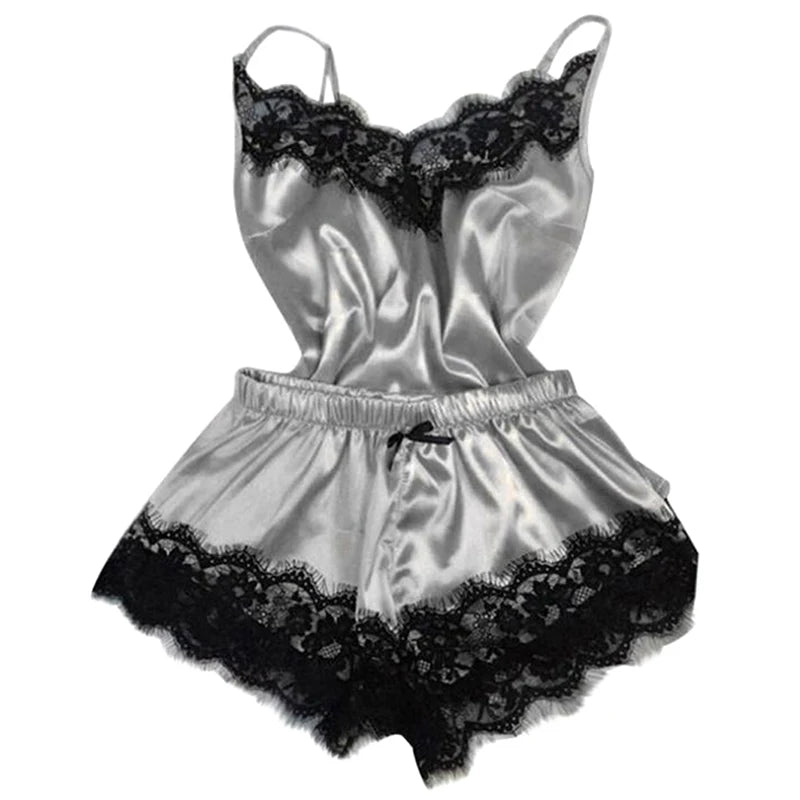 SilkWhisper – Lace Trim Satin Cami Set
