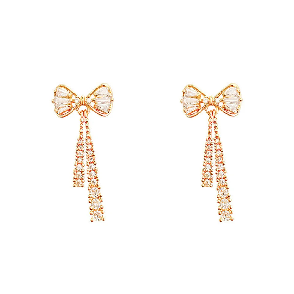 Zircon Bow Tassel Earrings β Trendy Acrylic Crystal Party Jewelry for Women