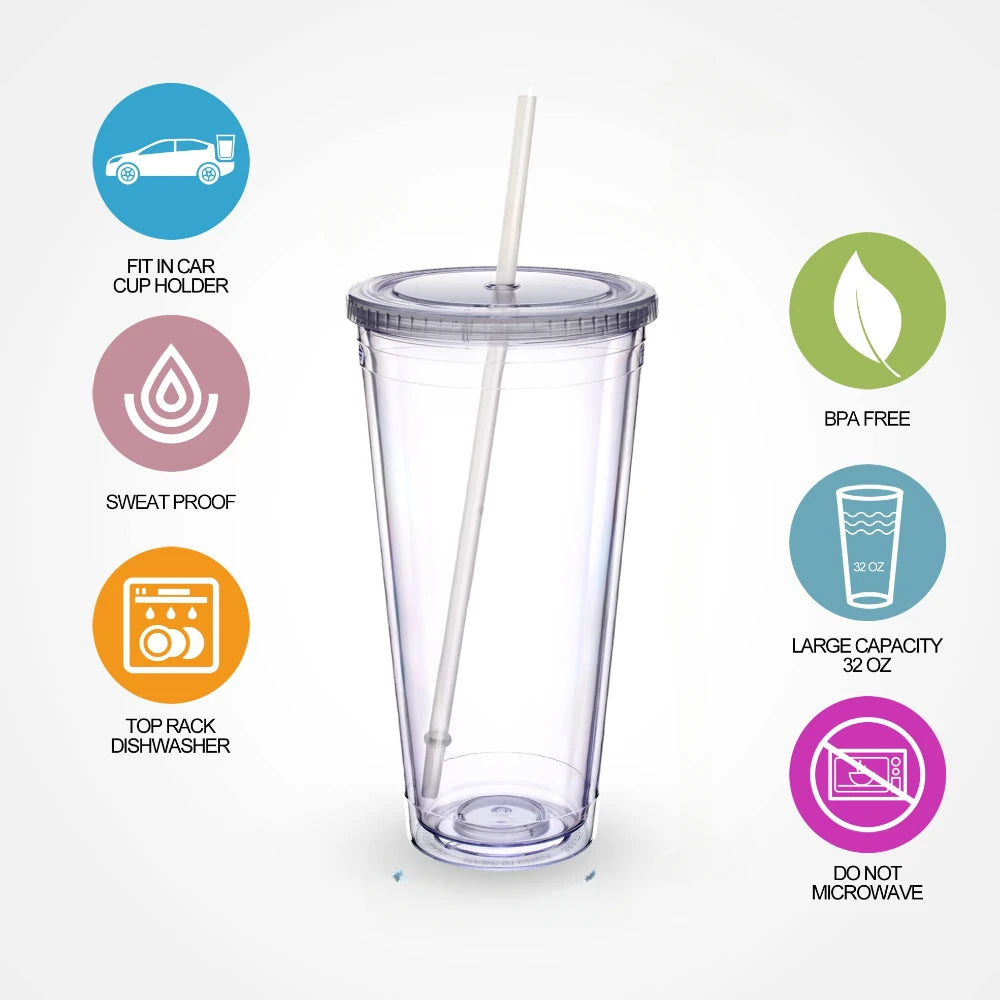 Cold Tumbler β Clear Reusable Cup with Straw & Lid