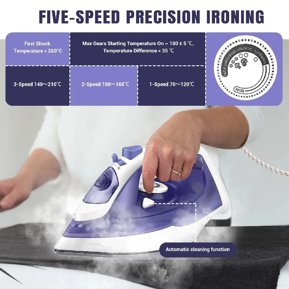BRIEFNESS 2800W Portable Steam Iron β Non-Stick Soleplate & 350ml Water Tank