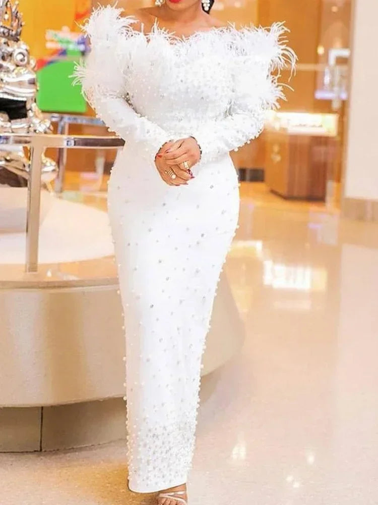FeatherGlam β Elegant Slim Fit Evening Dress
