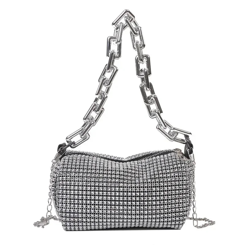 Rhinestone Bucket Bag β Glitter Mini Crossbody with Chain Strap