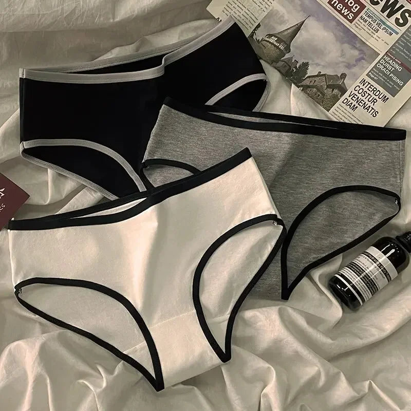 3-Piece Cotton Minimalist Underwear Set β Mid Waist Japanese-Inspired Triangle Bras for Women