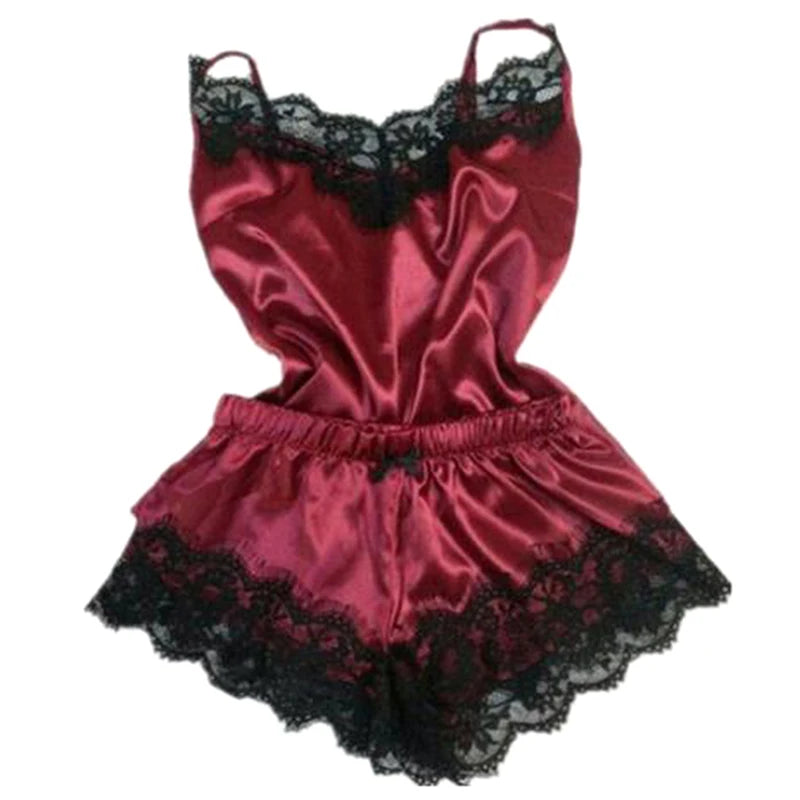 SilkWhisper – Lace Trim Satin Cami Set