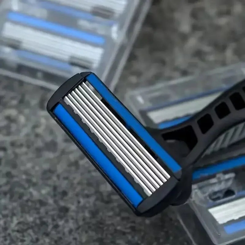Men’s 6-Layer Stainless Steel Manual Safety Razor – Replaceable Head Shaving Tool