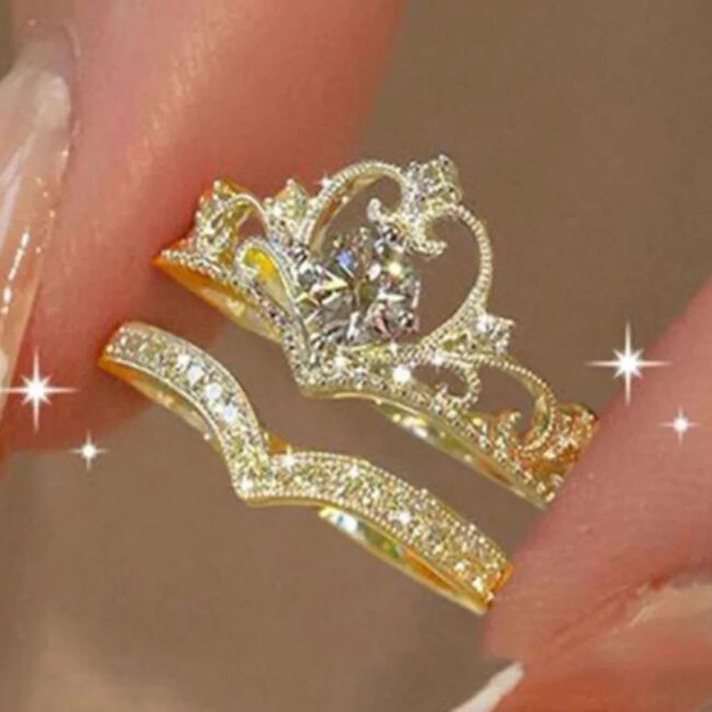 2PCS Fairy Sparkling Crown Rings β Adjustable Crystal Rings for Women & Teens