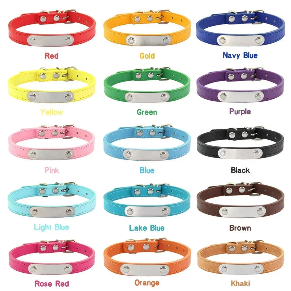 Personalized PU Leather Dog Collar β Custom Name ID Tag, Anti-Lost Design (Pink)