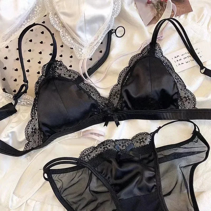 French Satin & Lace Bra Set β Ultra-Thin & Breathable