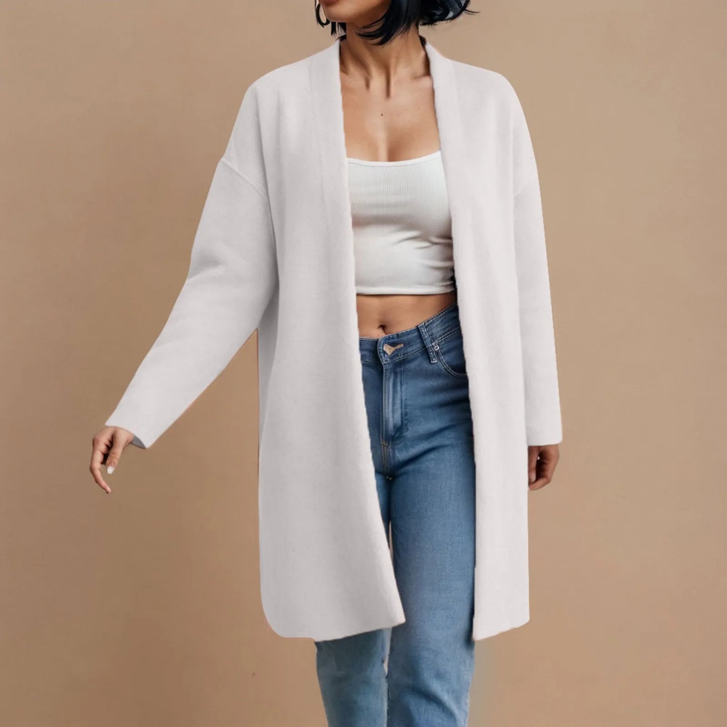 CozyEase β Women's Long Knit Cardigan with V-Neck & Open Front