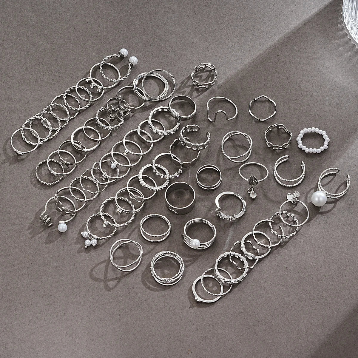 64-Piece Silver Geometric Knuckle Rings Set – Women’s Boho Charm Rings