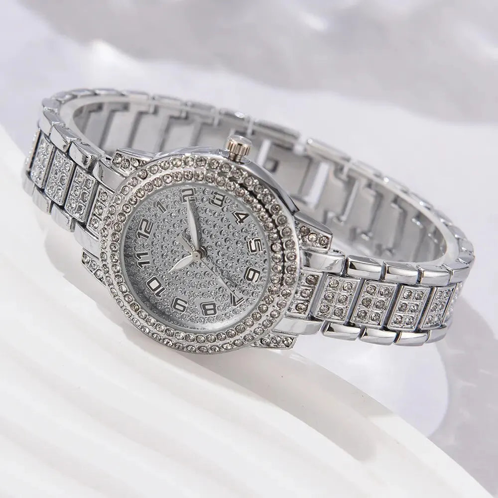 CrystalMuse Set β 6PCS Women's Luxury Watch & Rhinestone Bracelet Collection